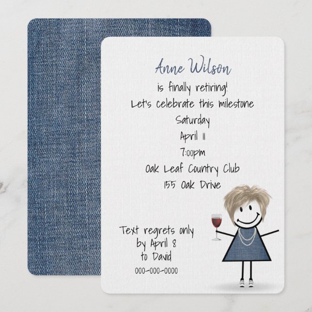 Retirement Party Girl with Wine Glass Invitation (Front/Back)