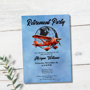 Retirement Party Globe Travel Plane Places  Invitation