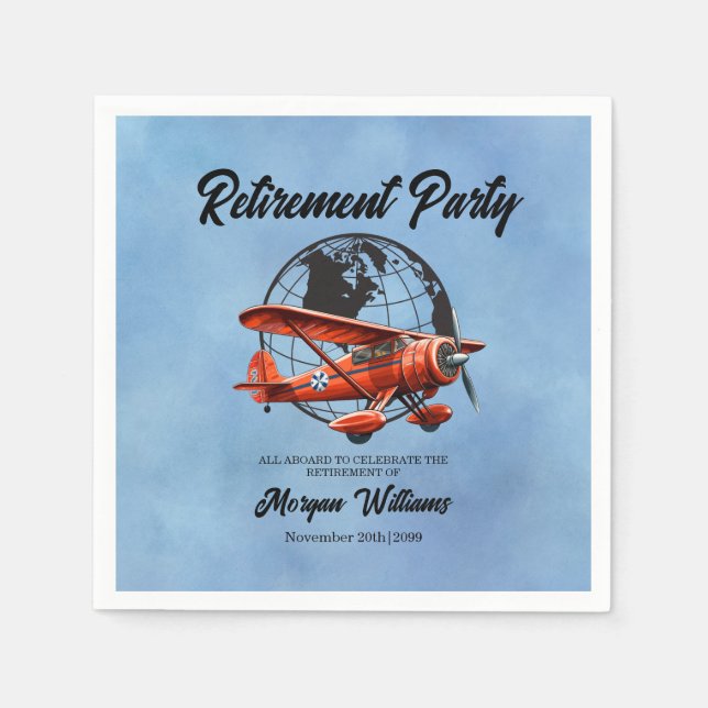 Retirement Party Globe Travel Plane Places  Napkin (Front)