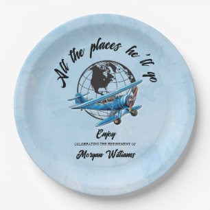 Retirement Party Globe Travel Plane Places Paper Plate