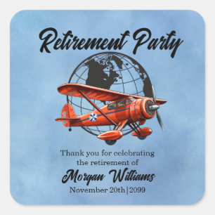 Retirement Party Globe Travel Plane Places  Square Sticker