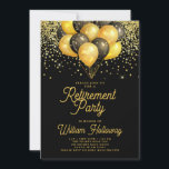 Retirement Party Gold Black Balloons Black Invitation<br><div class="desc">A modern festive retirement party invitation with gold and black balloons and gold glitter and a calligraphy script typography.</div>
