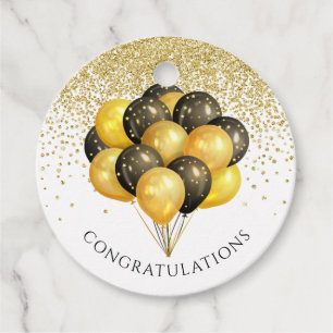 Retirement Party Gold Black Balloons Favour Tags