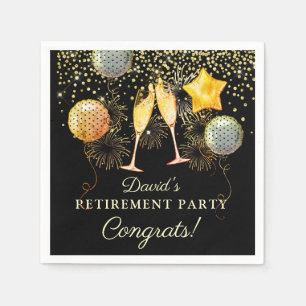 Retirement Party Gold Black Confetti Champagne Napkin