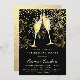 Retirement Party Gold Black Glitter Confetti Invit Invitation