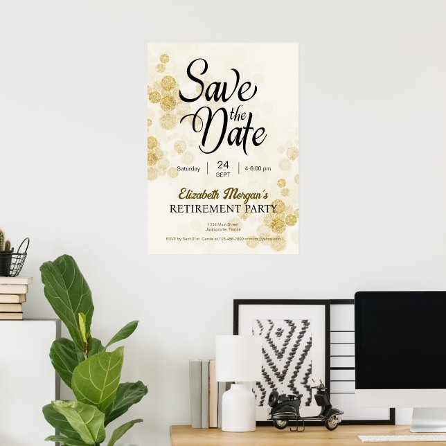 Retirement Party Gold Confetti Save the Date  Poster (Home Office)