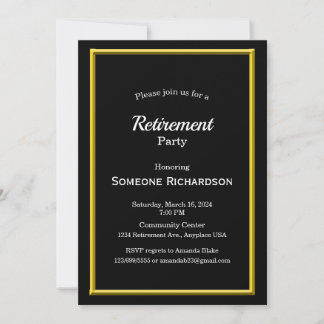 Retirement Party Gold Frame black Invitation