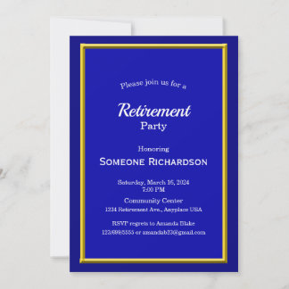 Retirement Party Gold Frame royal blue Invitation