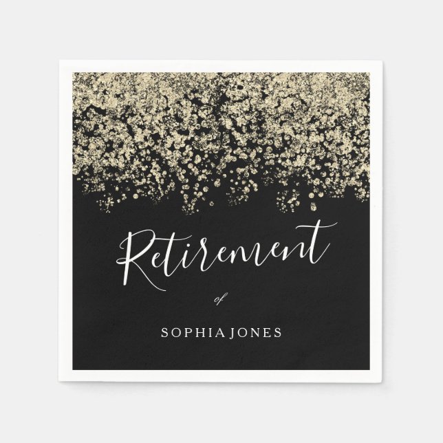Retirement Party Gold Glitter Confetti Napkin (Front)