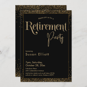 Retirement Party Gold Glitter on Black Invitation