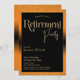 Retirement Party Gold Glitter on Bright Orange Invitation