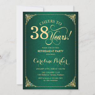 Retirement Party - Gold Green Damask Invitation