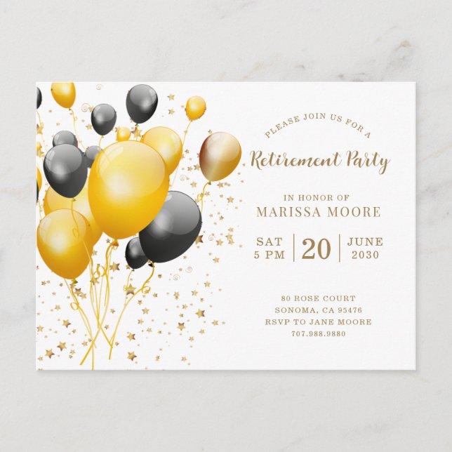 Retirement Party Gold Rose And Gold  Announcement Postcard (Front)