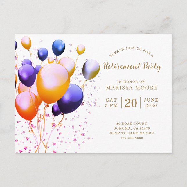 Retirement Party Gold Rose And Gold  Announcement Postcard (Front)