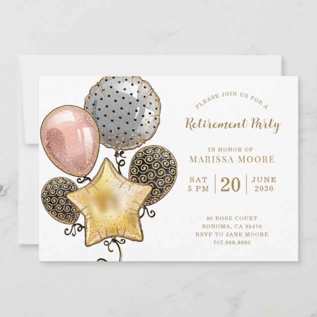Retirement Party Gold Rose Gold Balloons Invitation (Front)