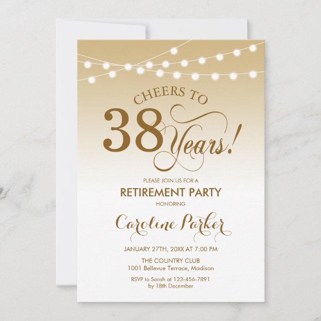 Retirement Party - Gold White Invitation (Front)