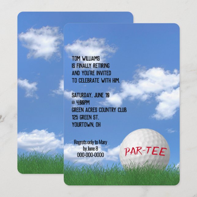 Retirement Party Golf Ball in Grass Invitation (Front/Back)