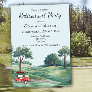 Retirement Party Golf Cart Watercolor  Invitation