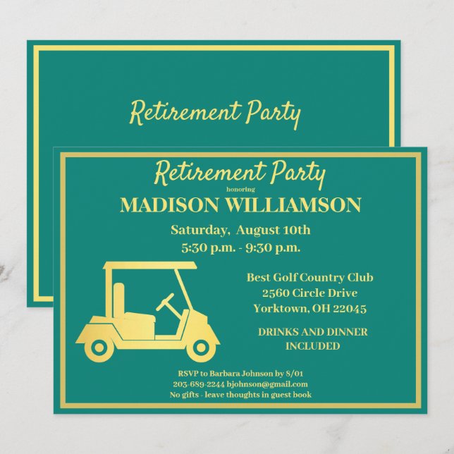 Retirement Party Golf Green & Gold     Invitation (Front/Back)