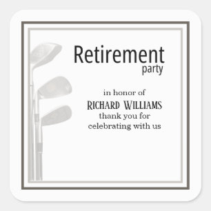 Retirement Party Golf Modern Corporate Black White Square Sticker