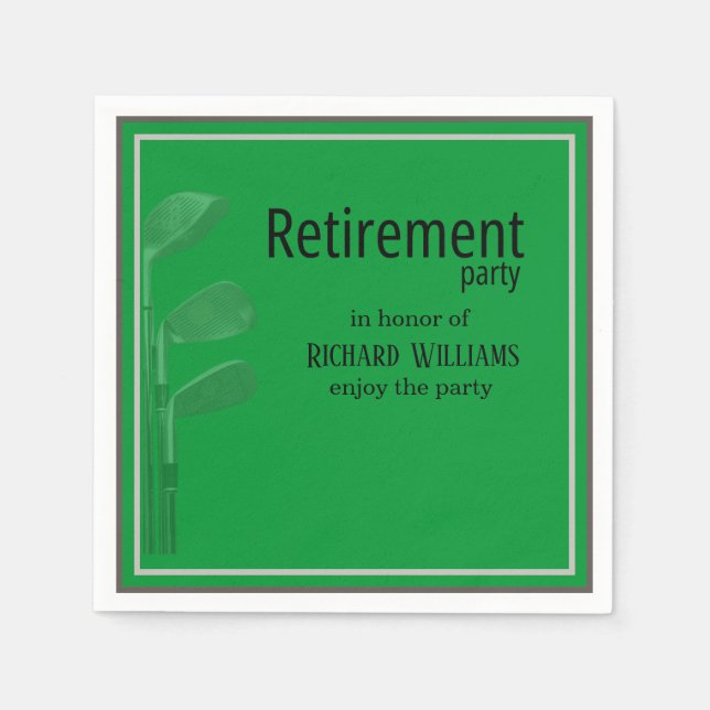 Retirement Party Golf Modern Corporate Green Black Napkin (Front)