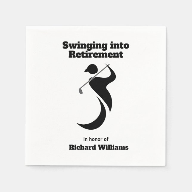 Retirement party golf player swinging modern style napkin (Front)