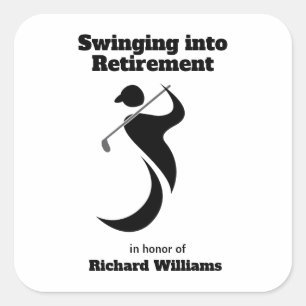 Retirement party golf player swinging modern style square sticker