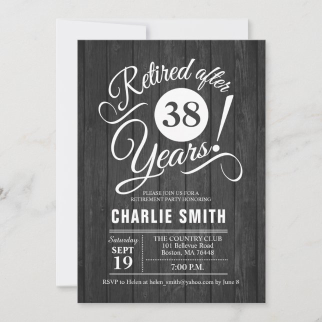 Retirement Party - Grey Rustic Wood White Invitation (Front)