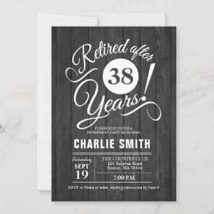 Retirement Party - Grey Rustic Wood White Invitation