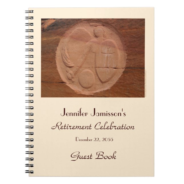 Retirement Party Guest Book, Angel in Rocks, Cross Notebook (Front)