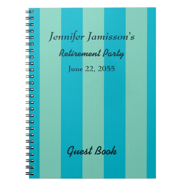 Retirement Party Guest Book Blue/Green Stripe (Front)