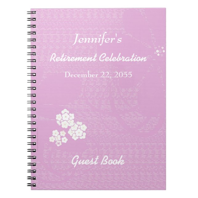 Retirement Party Guest Book Name Pink White Floral (Front)