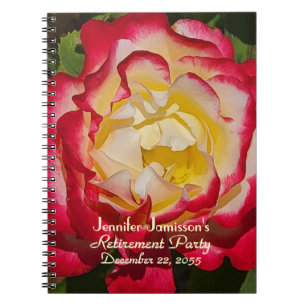 Retirement Party Guest Book Red /Gold Rose Macro