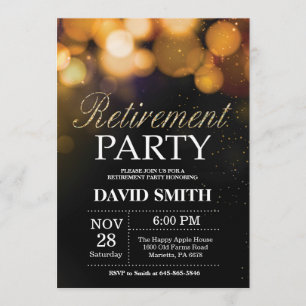 Retirement Party Invitation Black and Gold Glitter