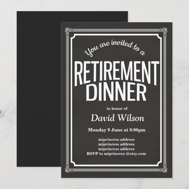 Retirement Party invitation, chalkboard background Invitation (Front/Back)