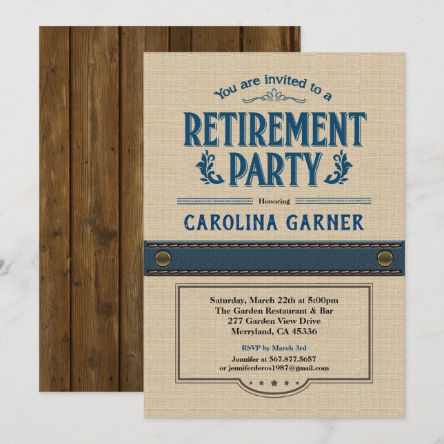 Retirement party invitation. Classy burlap linen Invitation (Front/Back)