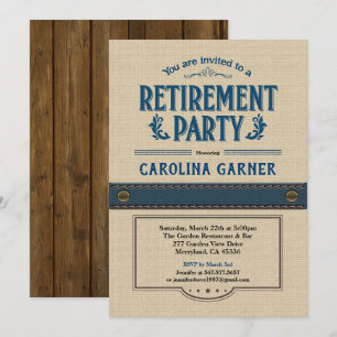 Retirement party invitation. Classy burlap linen Invitation
