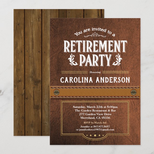 Retirement party invitation. Classy faux leather Invitation (Front/Back)