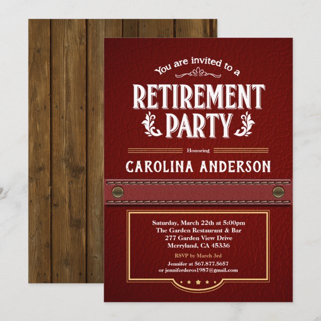 Retirement party invitation. Classy faux leather Invitation (Front/Back)