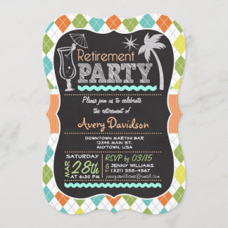 Retirement Party Invitation; Colourful Retro Argyl Invitation