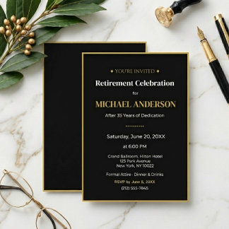 Retirement Party Invitation Elegant Gold Black