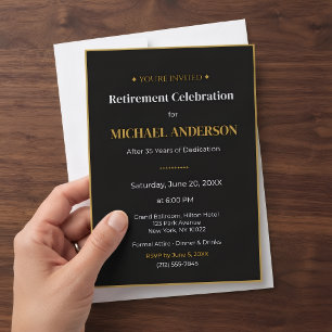 Retirement Party Invitation Elegant Gold Black