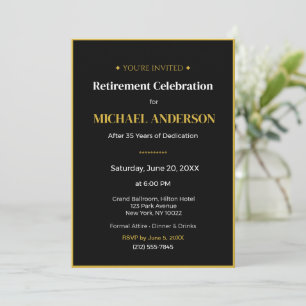 Retirement Party Invitation Elegant Gold Black