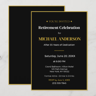 Retirement Party Invitation Elegant Gold Black