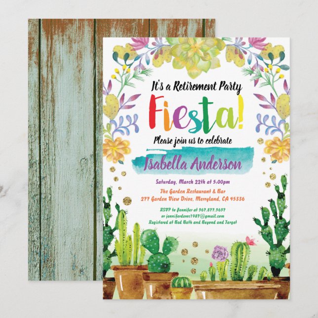 Retirement party invitation fiesta with cactus (Front/Back)