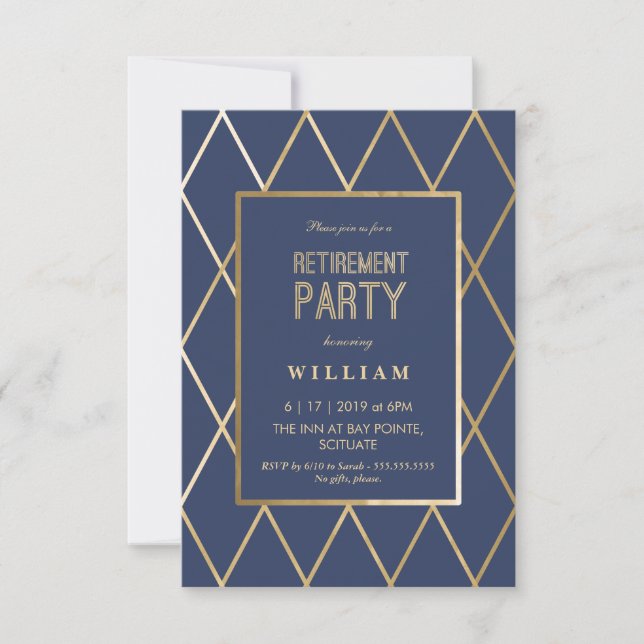 Retirement Party Invitation - Gold Elegant, Trendy (Front)