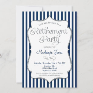 Retirement Party Invitation Navy Blue Silver Grey
