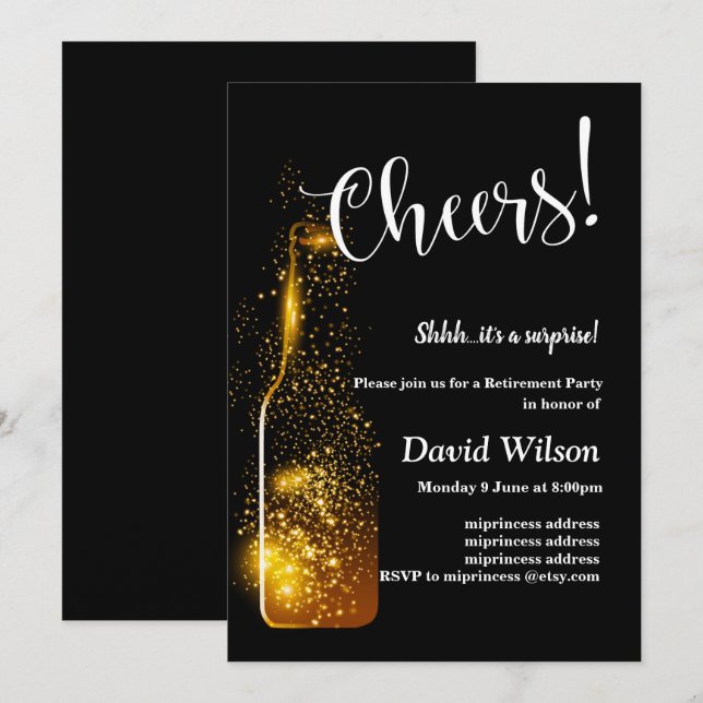 Retirement Party invitation, retirement, cheers Invitation (Front/Back)