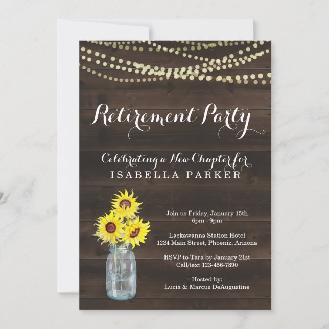 Retirement Party Invitation - Rustic Sunflower (Front)