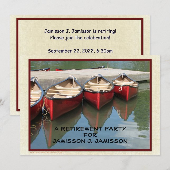 Retirement Party Invitation, Three Red Canoes Invitation (Front/Back)